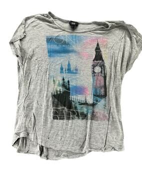 MNG Jeans Gray Graphic Big Ben Short Sleeve T-Shirt Women's Size US Large